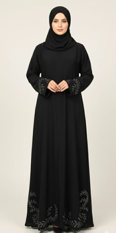 Amani Flora Black Nidha Abaya with Floral Embroidery