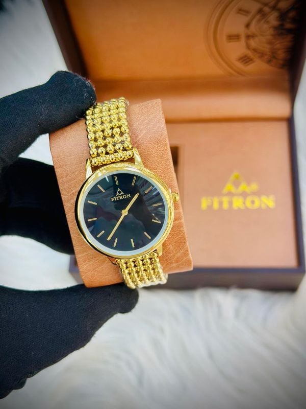 Elegant Fitron Women’s Analog Watch with Unique Beaded Strap & Faceted Glass