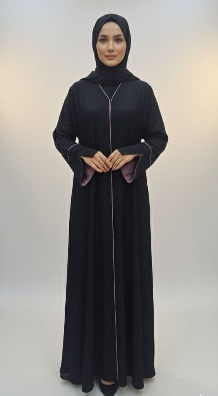 Wisteria Bloom Abaya: Hand-Beaded Floral Elegance