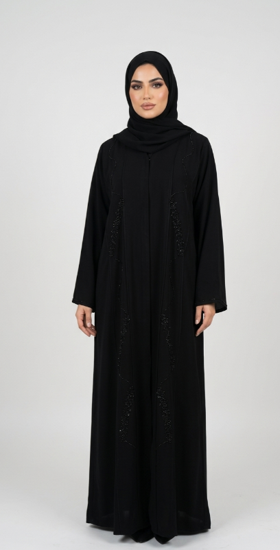 Timeless Elegance: Hand-Embellished Korean Crepe Abaya