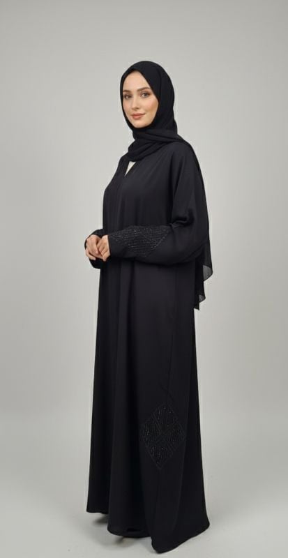 The Noir Prism Abaya – Premium Black Nidha Collection