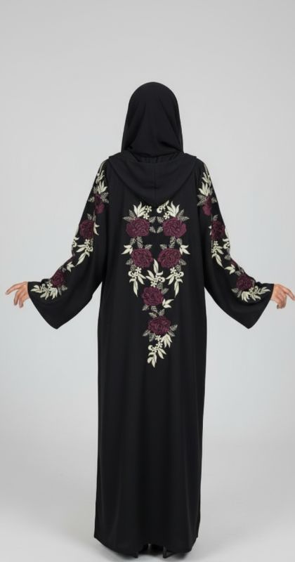 ​Jamila Black Abaya with Maroon & Gold Embroidery