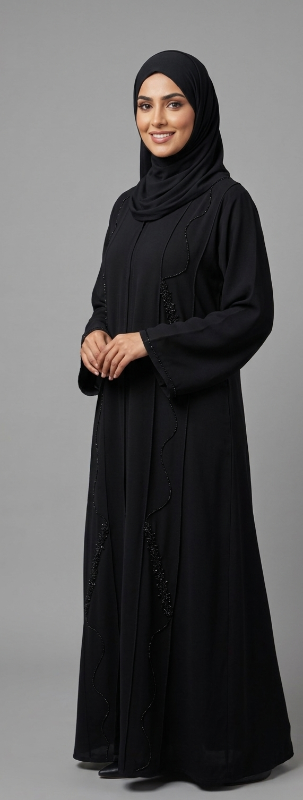 Timeless Elegance: Hand-Embellished Korean Crepe Abaya