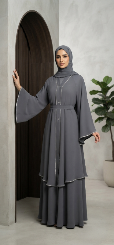 Stylish Grey Chiffon & Nidha Abaya - Professional Modest Wear