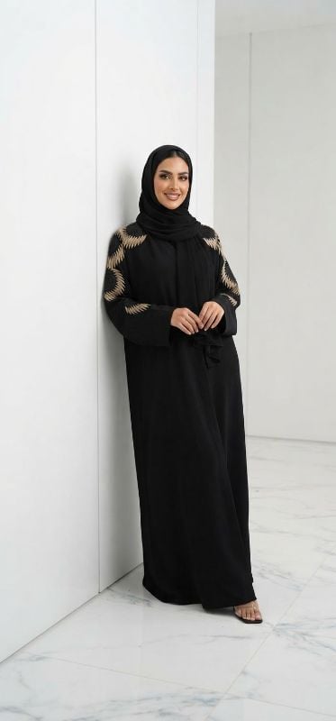 Trending Emirati Style Black Abaya with Intricate Computer Embroidery & Zoom Fabric | Buy Black Abaya Online