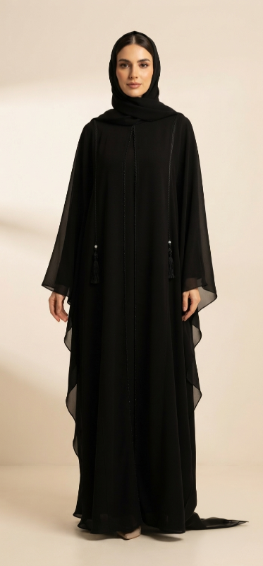 Luxury Black Kaftan Abaya | Premium Indonesian Chiffon & Nidha