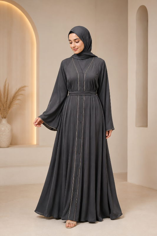 Lightweight Grey Harudh Masudh Umbrella Abaya for Women | Premium Modest Wear