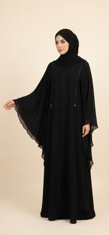 Luxury Black Kaftan Abaya | Premium Indonesian Chiffon & Nidha