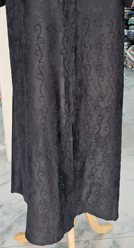Elegant Dark Grey Abaya With Self-Print
