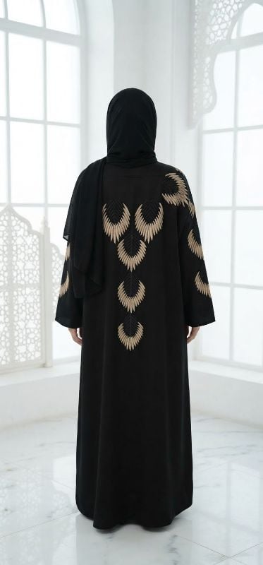 Trending Emirati Style Black Abaya with Intricate Computer Embroidery & Zoom Fabric | Buy Black Abaya Online