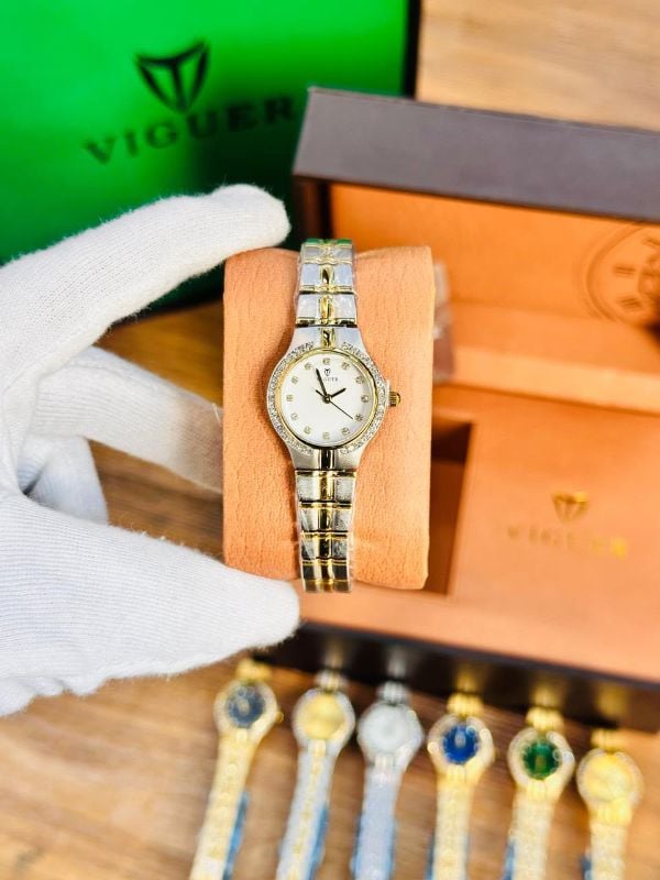 ​Viguer Luxury Crystal Bezel Elegant Women Watch – Premium Stainless Steel Strap