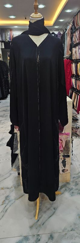 Korean Nidha Black Abaya with Detailed Stitching