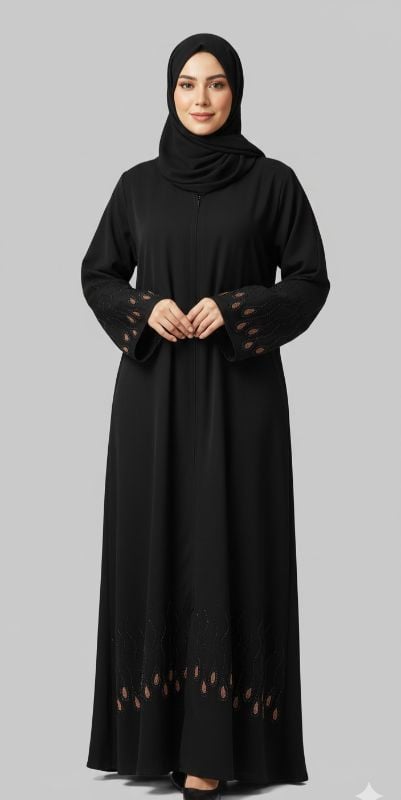 Royal Motif: Bronze Tapered Embroidery Abaya