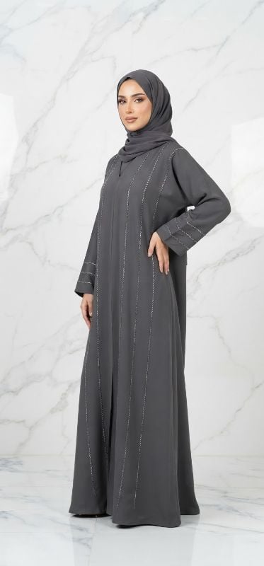 Elegance Stone-Embellished Korean Nidha Abaya | Premium Modest Wear