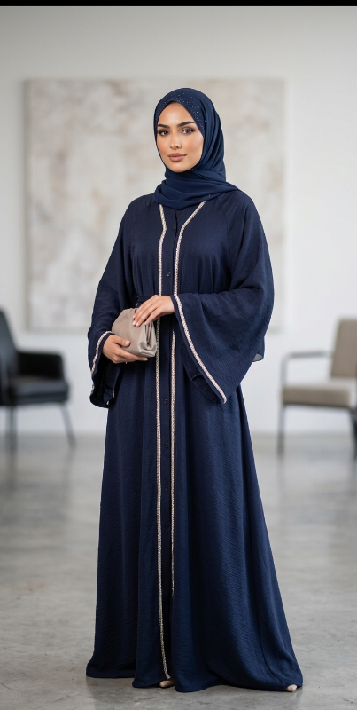 Navy Blue Harir Maqsood Abaya – Silver Embroidered Edition