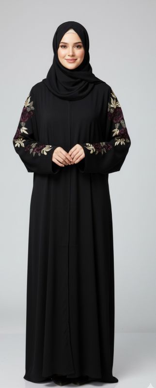 ​Jamila Black Abaya with Maroon & Gold Embroidery