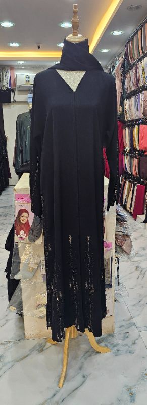 Elegant Black Abaya | Drip Gold Detailing | Korean Fabric