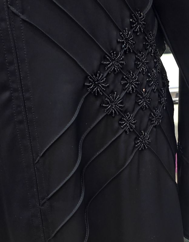 The Majestic Noir Abaya | Premium Nidha Fabric | Black V-Neck Pleated Abaya with Embellishment | Modest Wear