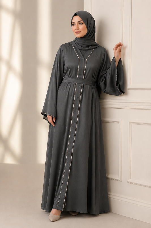 Lightweight Grey Harudh Masudh Umbrella Abaya for Women | Premium Modest Wear
