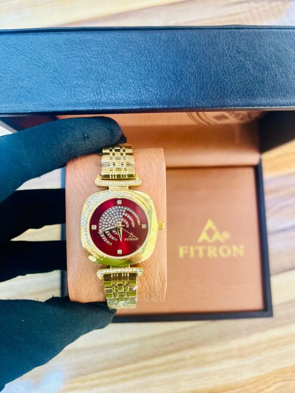 Fitron Women’s Crystal Accented Luxury Wristwatch – Elegant Gold-Tone Bracelet Watch