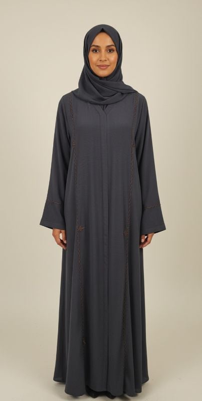 Modern Grey Abaya - Minimalist Design, Defined Details