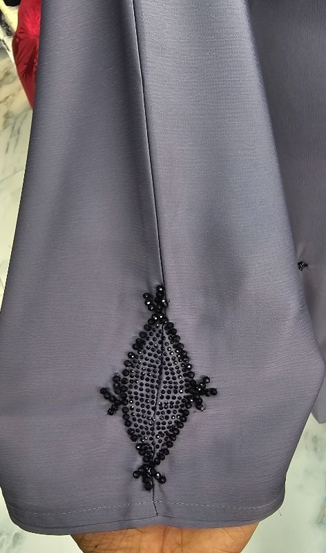 Lavendar Abaya With Noir Embroidery