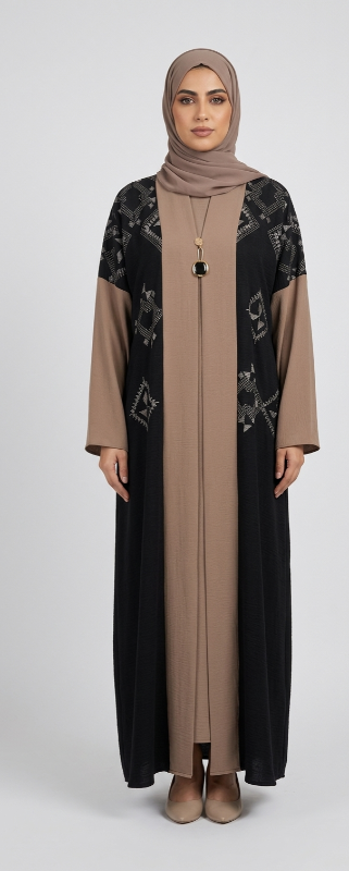The Laila Two-Tone Abaya with Textured Geometric Panels