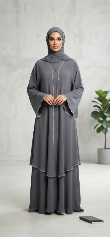 Stylish Grey Chiffon & Nidha Abaya - Professional Modest Wear