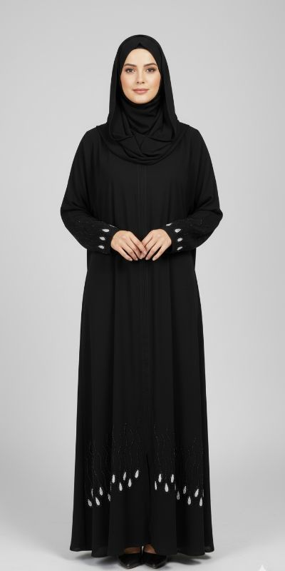 The Crystal Drip Abaya: Cascading Elegance in Black Nidha