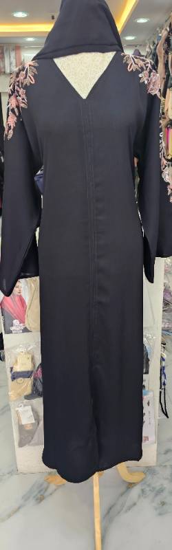 Elegant Embroidery Abaya Pink Floral Embroidery