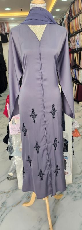 Lavendar Abaya With Noir Embroidery