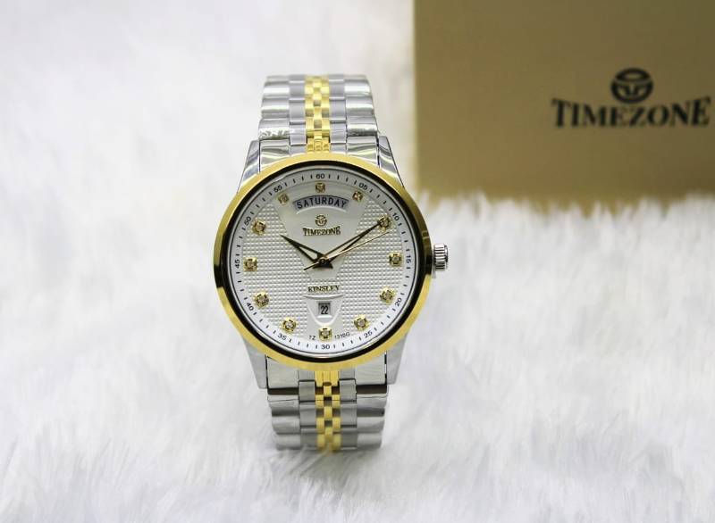 Timezone Master:Day/Date Metal Watch for Men