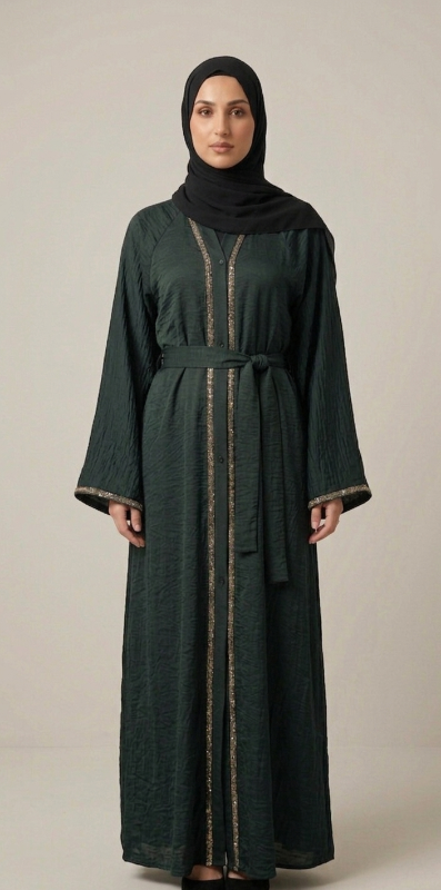 Emerald Elegance: Premium Harudh Masudh Hand-Embroidered Abaya