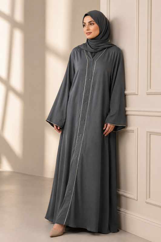 Lightweight Grey Harudh Masudh Umbrella Abaya for Women | Premium Modest Wear