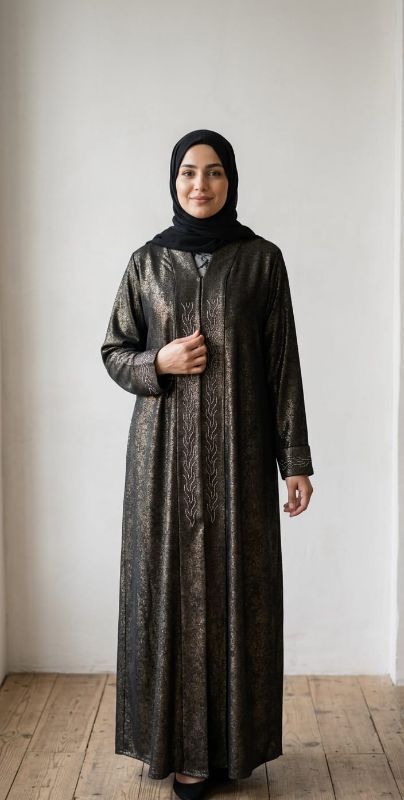 Luxurious Metallic Gold Shimmer Abaya | Omani Designer Evening Wear