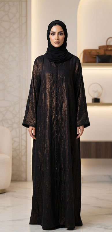 Luxury Crushed Shimmer Black Abaya | Elegant Lightweight Daily Wear Design
