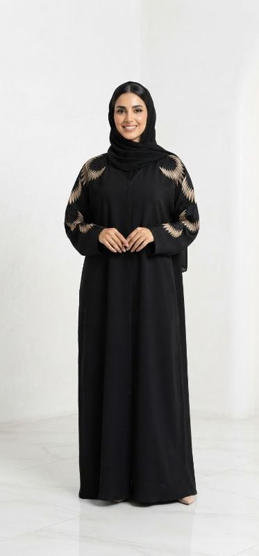Trending Emirati Style Black Abaya with Intricate Computer Embroidery & Zoom Fabric | Buy Black Abaya Online