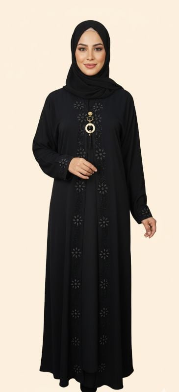 The Layered Majesty: TikTok Fabric Open-Front Abaya