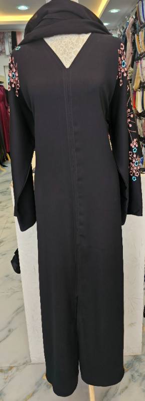 Embroidered Black Abaya With Back Details