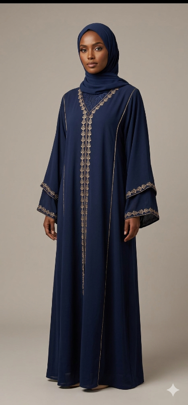 Royal Navy Blue Butterfly Abaya with Intricate Gold Embroidery