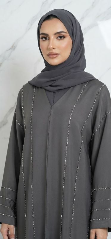Elegance Stone-Embellished Korean Nidha Abaya | Premium Modest Wear