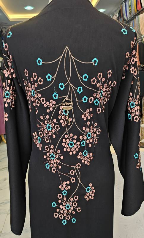 Embroidered Black Abaya With Back Details