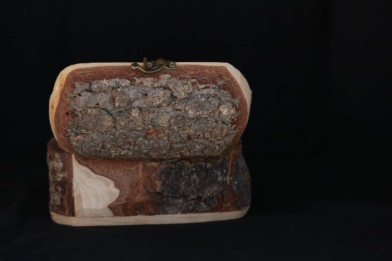 Rustic Handcrafted Wooden Bark Box – Natural Log Design
صندوق خشبي طبيعي يدوي الصنع – تصميم جذع شجرة طبيعي