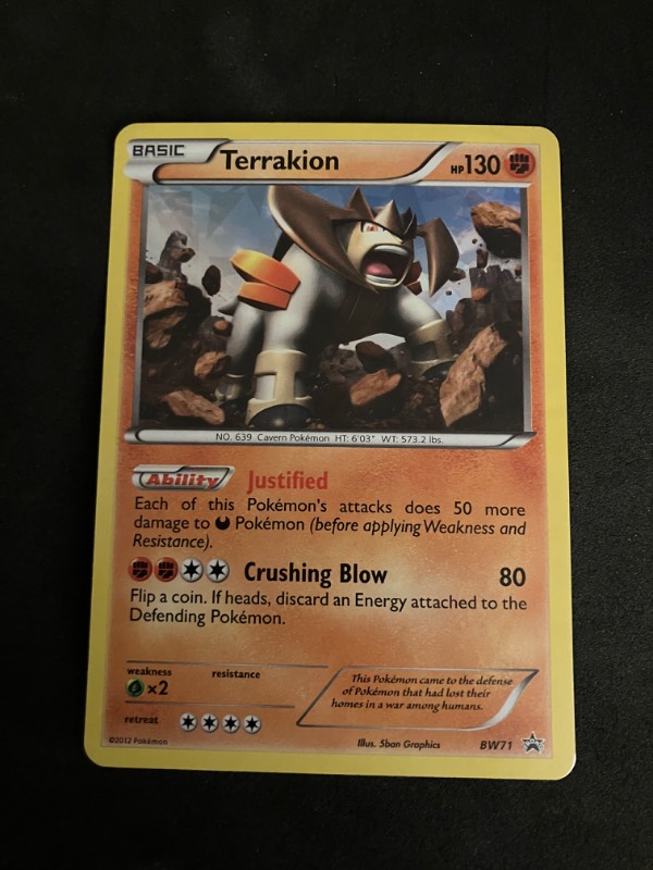 2012 Black and White Pokemon Black Star Promo Terrakion BW71