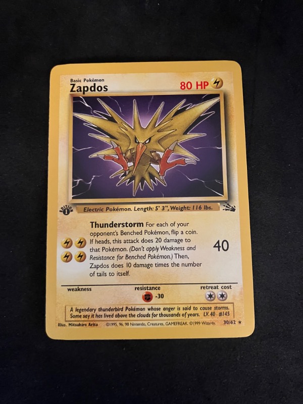 1999 Pokemon 1st Edition Fossil Zapdos 30/62