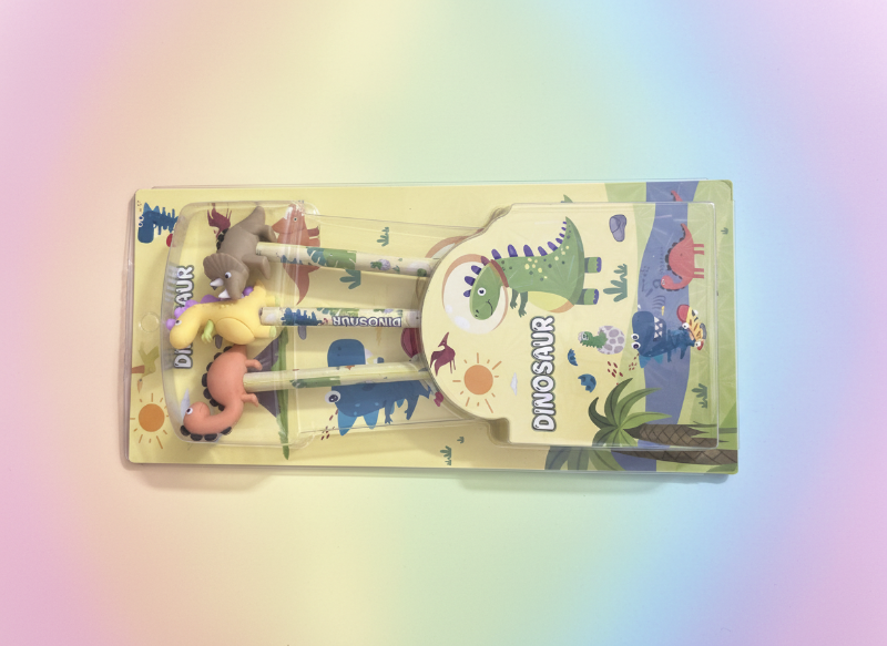 Pencils set with Dinosaur cap