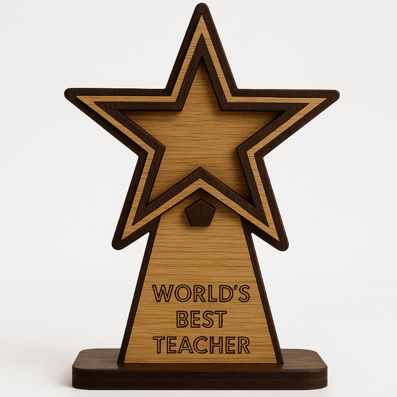 World’s Best Teacher Wooden Star Trophy