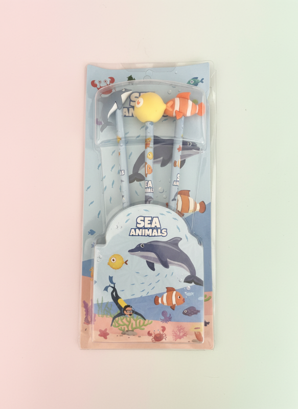 Pencils set with sea animals cap