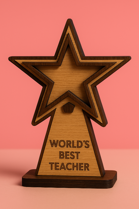 World’s Best Teacher Wooden Star Trophy