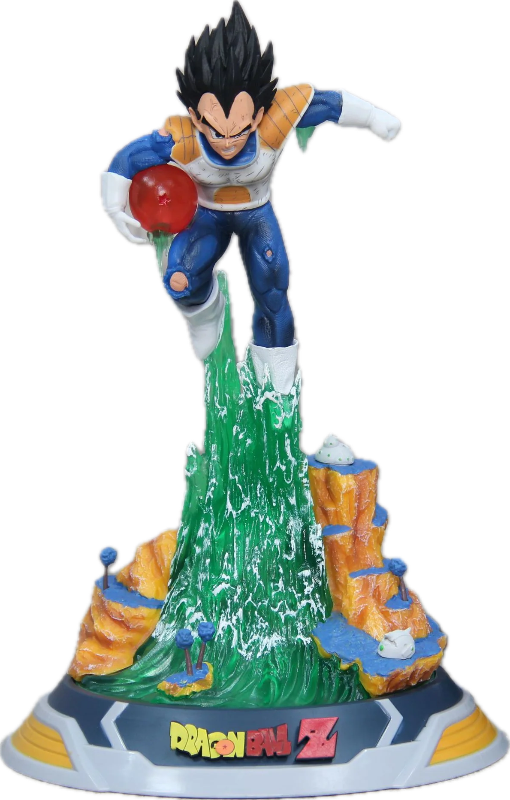 Super Saiyan Vegeta in a dynamic diving pose